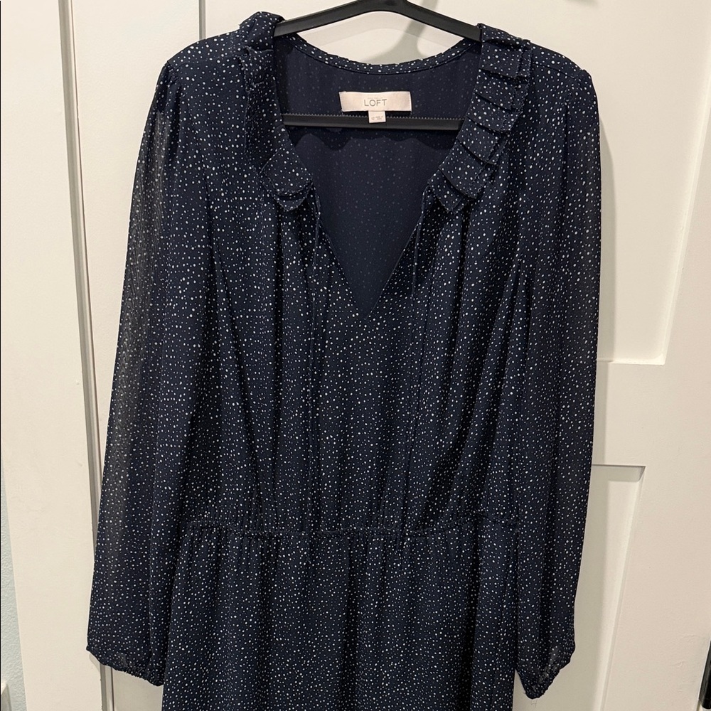 LOFT Midnight Blue Long Sleeve Dress classic minimalist feminine flowy